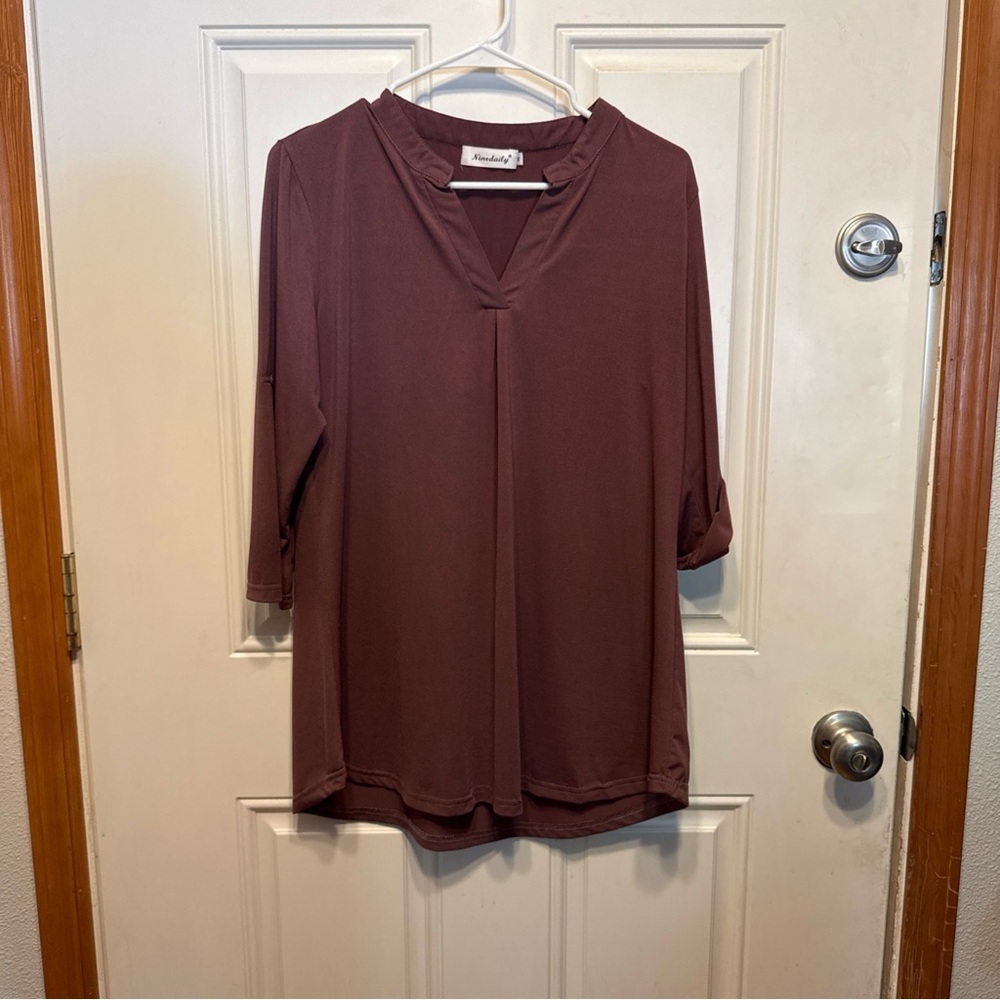 Ninedaily Relaxed Mauve XL Blouse with Mandarin Collar